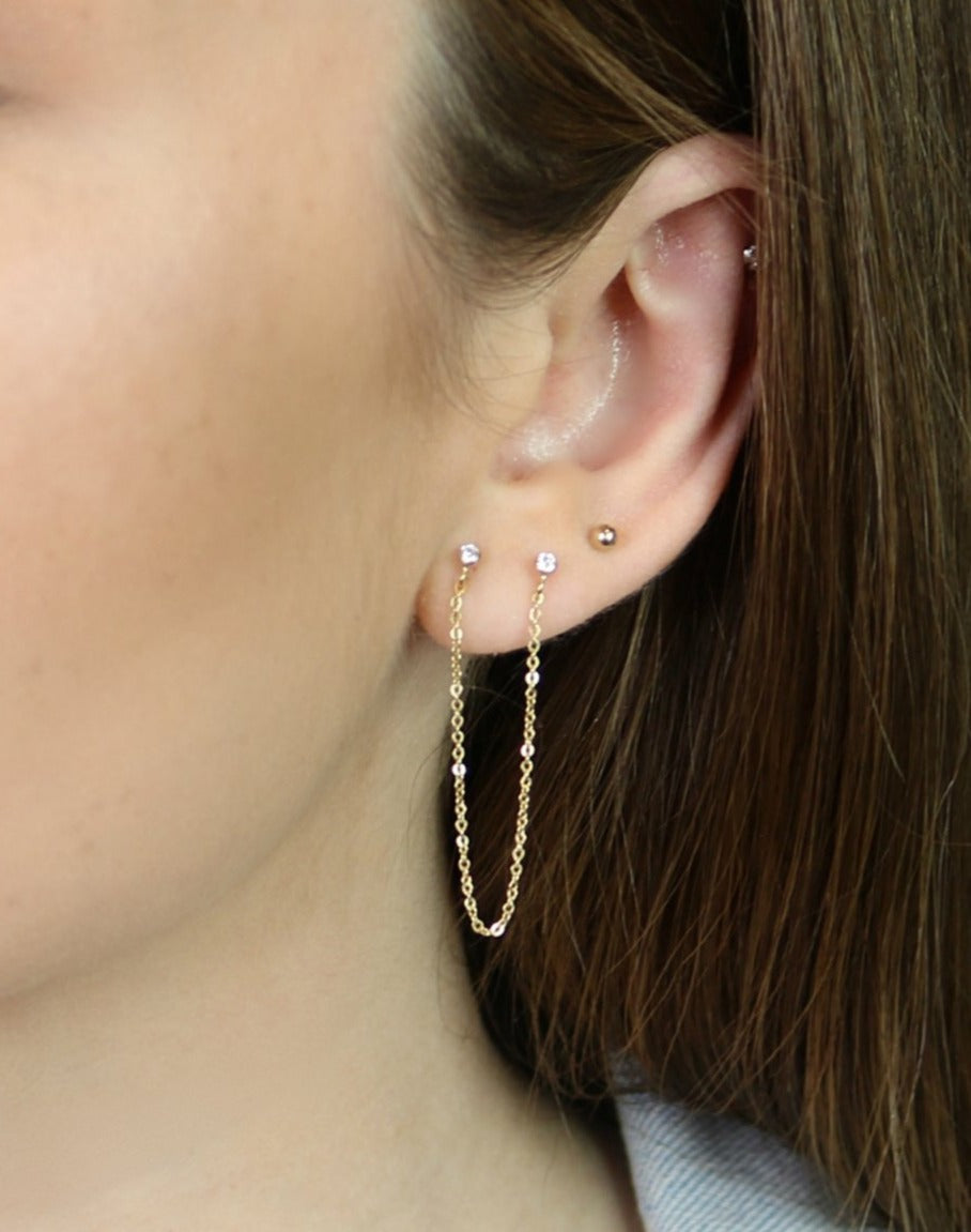 Double CZ Handcuff Chain Earrings | 14K Gold Filled